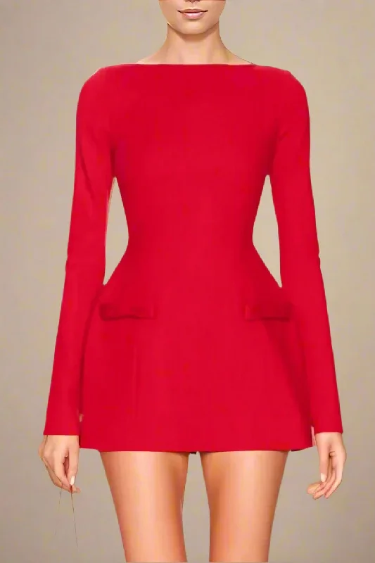 Zena Long Sleeve Bodycon Mini Dress - Lipstick Red Stylish Sweetheart Neck Mini Dress Zena Long Sleeve Bodycon Mini Dress - Lipstick Red Stylish Sweetheart Neck Mini Dress