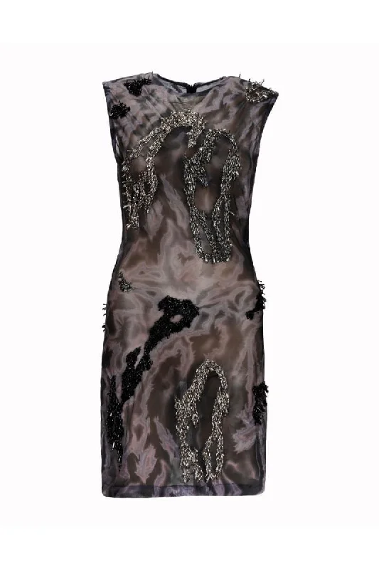 ZUSI SLEEVELESS BLACK GRAY MINI DRESS Elegant Satin Mini Dress