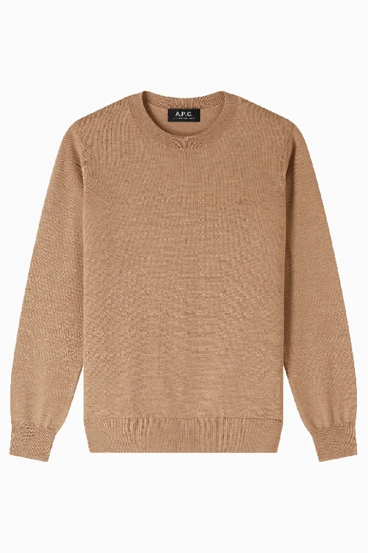 A.P.C. Philo Logo Knit Jumper - Heather Beige Long Sweater Short Sweater Cropped Sweater