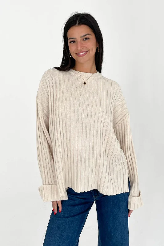 Avalon Sweater in Cream Cashmere Blend Cotton Blend Poly Blend