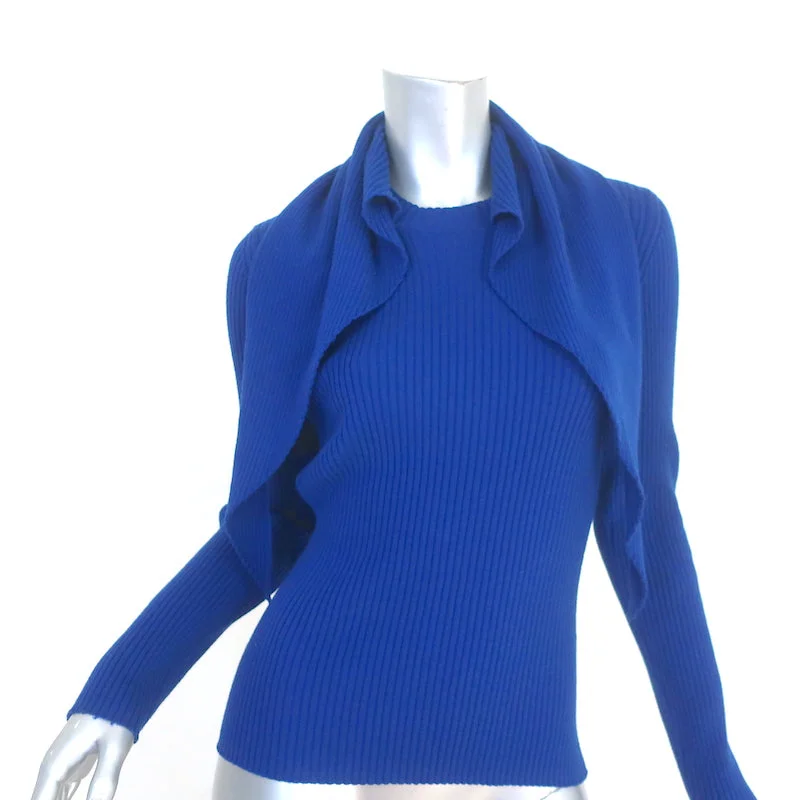 Balenciaga Scarf Sweater Cobalt Blue Ribbed Wool-Blend Size 38 Sweater Knitwear Pullover