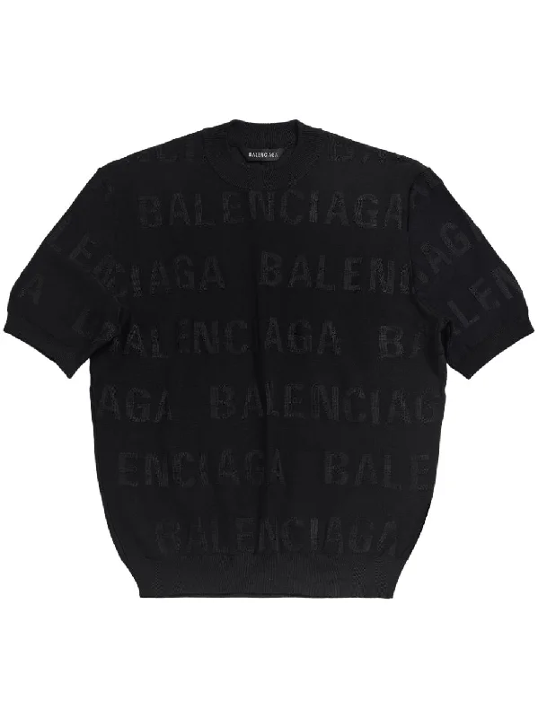 Balenciaga Sweaters Black Solid Color Striped Floral Print