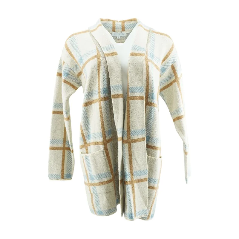 Beige Plaid Cardigan Sweater Boxy Sweater Fitted Sweater A-Line