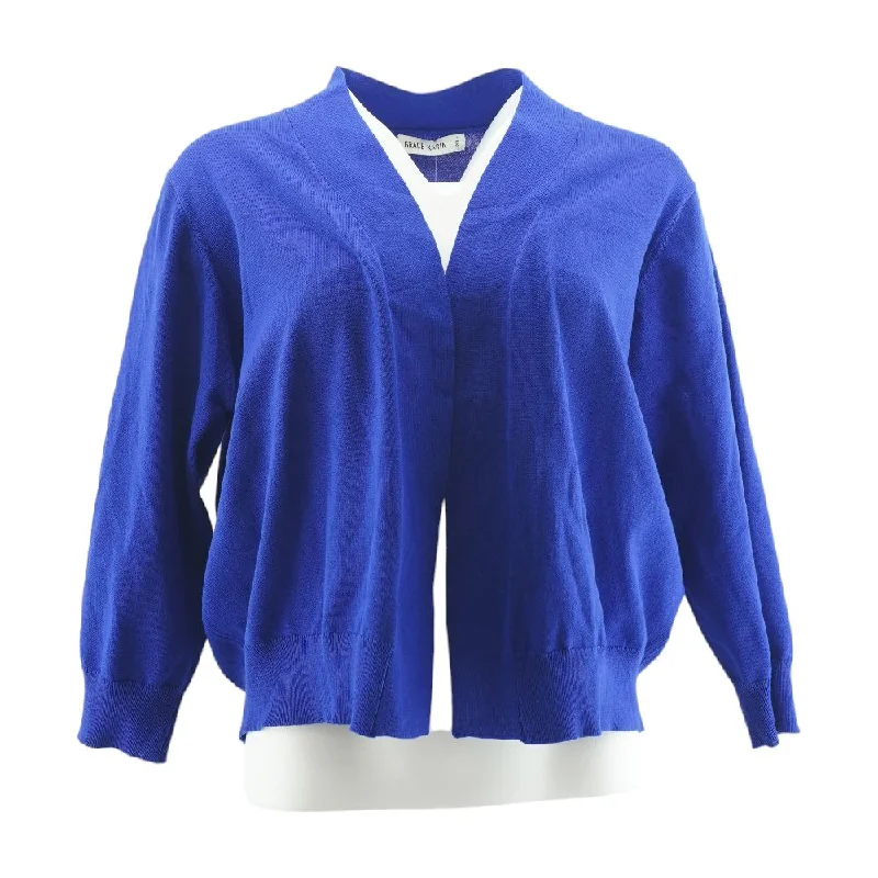 Blue Solid Cardigan Sweater Silk Blend Satin Velvet