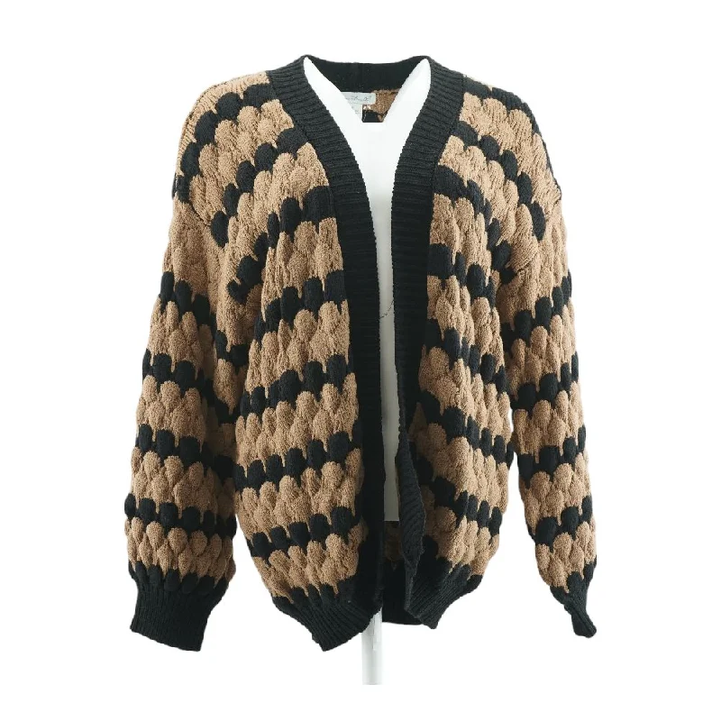 Brown Misc Cardigan Sweater Tailored Straight A-Line