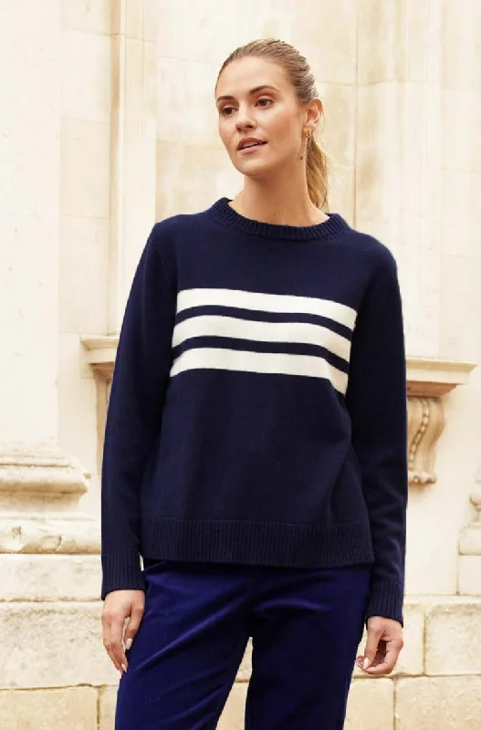 Merino Wool Cali Jumper | Navy/Cream Fleece Sweater Nylon Polyester