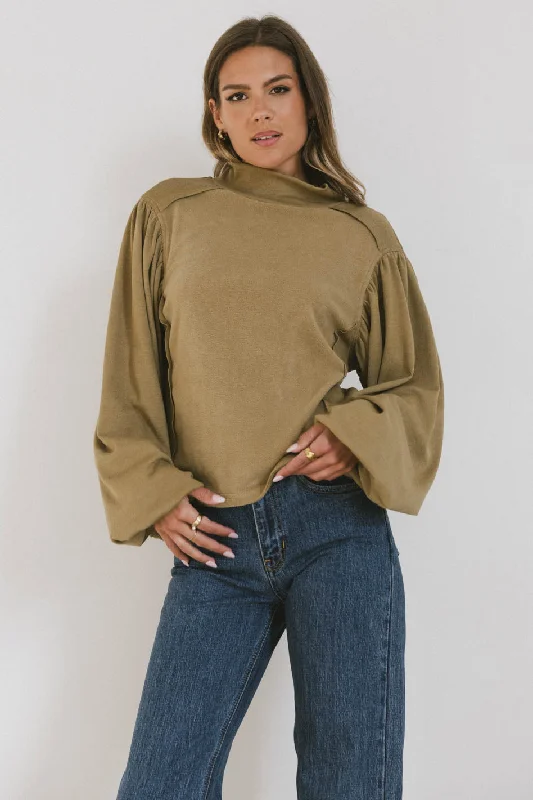 Carsyn Sweater in Khaki Satin Fabric Silk Fabric Chiffon Fabric