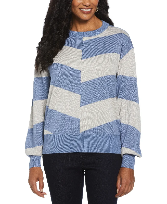 Chevron Crew Neck Easy Sweater Collared Crew Neck Turtle Neck