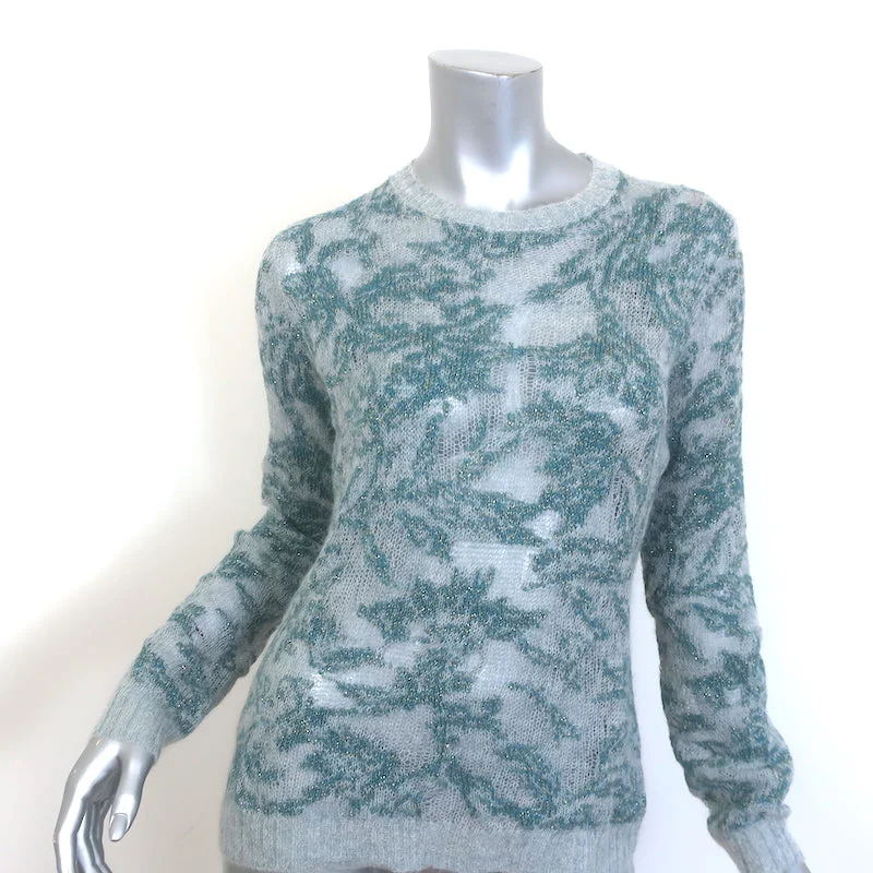 Christian Dior Metallic Floral Sweater Blue/Gray Cashmere-Blend Size US 6 NEW Embroidered Appliqued Beaded