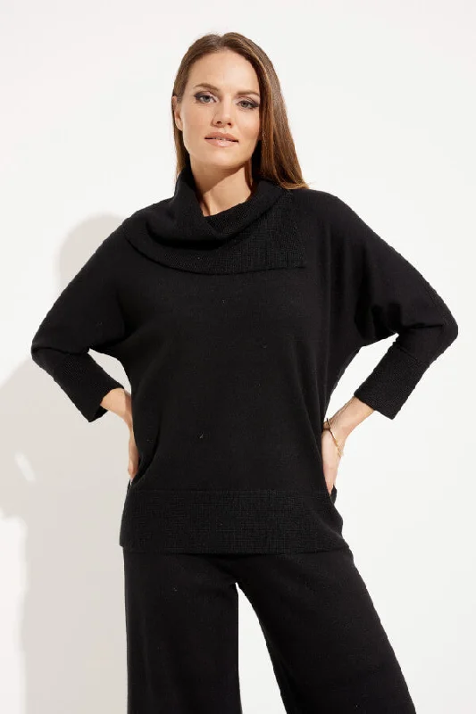 Joseph Ribkoff Black Asymmetrical Sweater Style 233955 Velvet Chenille Corduroy