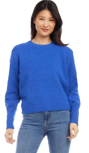 Karen Kane Blouson Sleeve Sweater Blue Chenille Brocade Lace