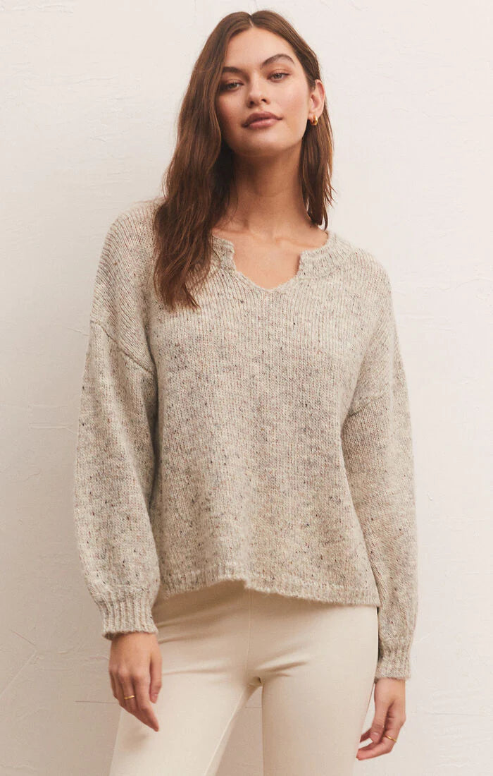 Z Supply Kensington Speckled Sweater Heather Grey Spandex Rayon Corduroy