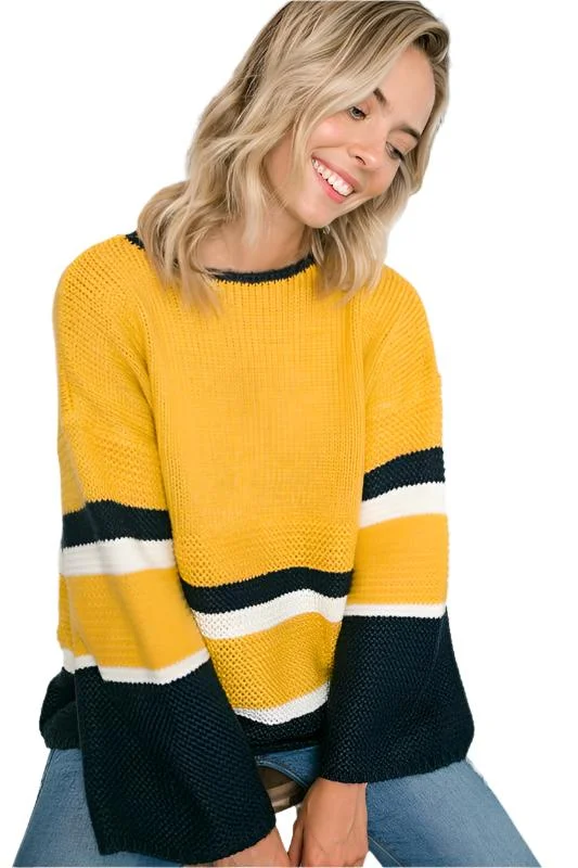 Cozy Colorblock Sweater Fitted Slim Tailored