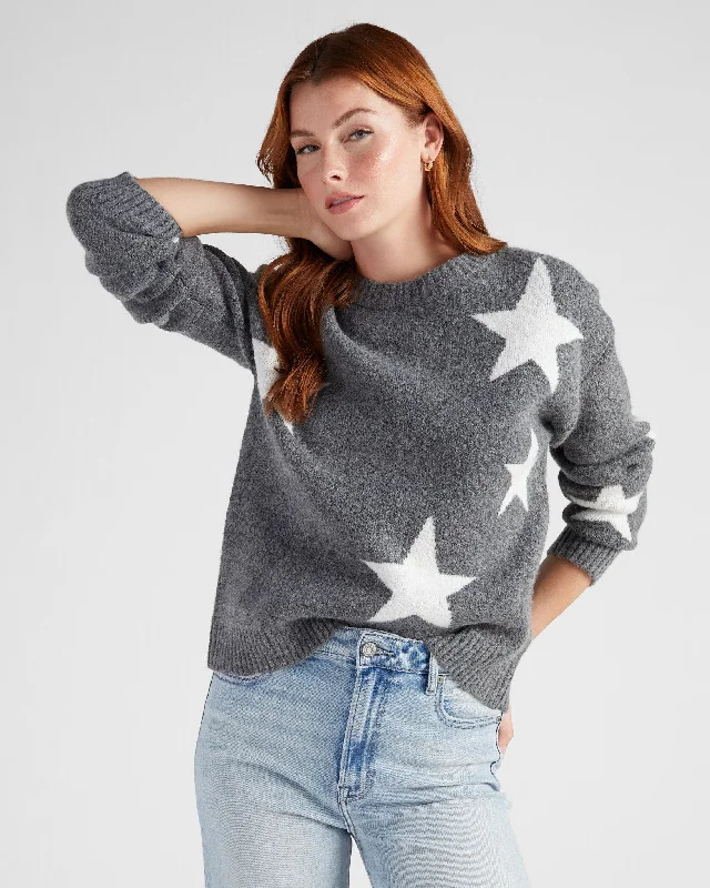 Crew Neck Star Print Sweater Lace Blend Ribbed Blend Corduroy Blend