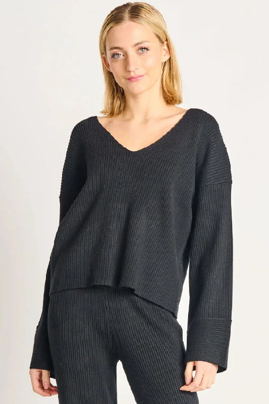 Dex Wide Sleeve Ribbed Sweater Spandex Blend Rayon Blend Denim Blend