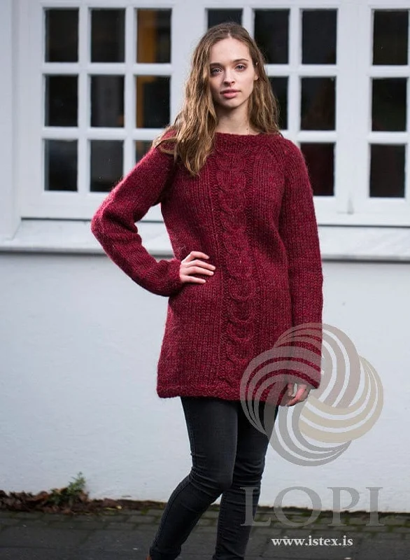 Flétta Dark Red Long Sweater - Knitting Kit Chenille Brocade Lace