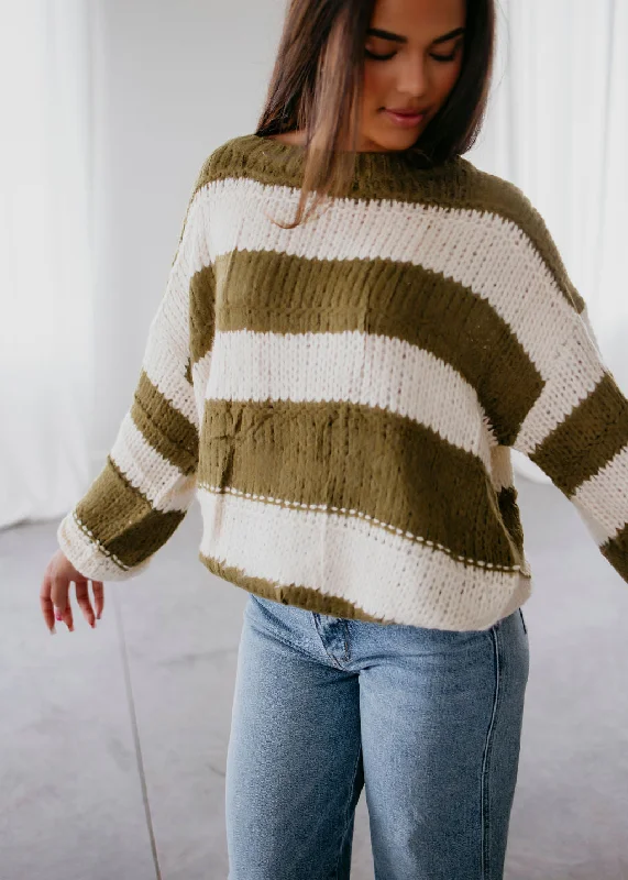 Lucy Oversized Striped Sweater Real Fur Shearling Chenille