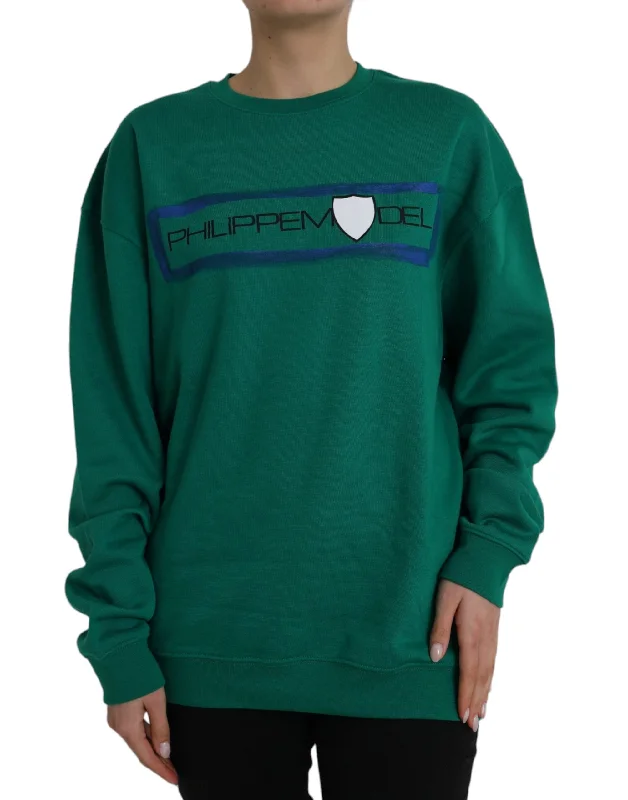 Philippe Model Green Cotton Logo Print Long Sleeves Pullover Sweater Graphic Sweater Embroidered Appliqued