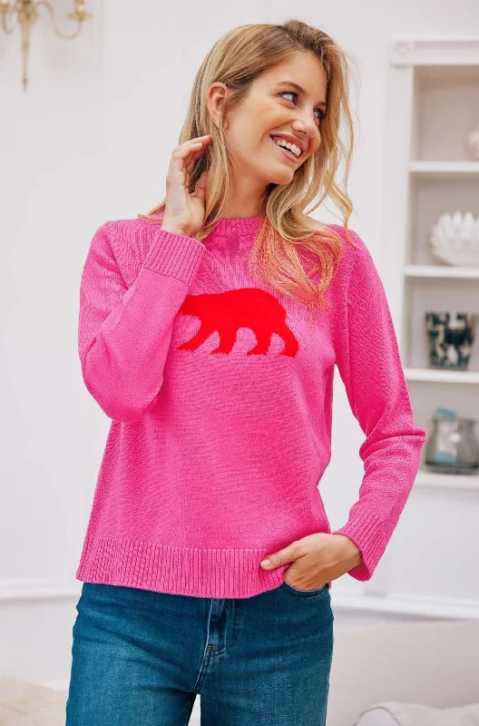 Merino Wool Polar Bear Jumper | Pink/Red Stretchy Elastic Breathable