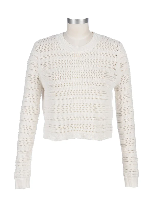 Pullover Crop Sweater Mesh Blend Leather Blend Suede Blend