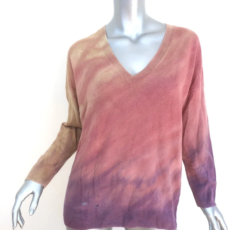 Raquel Allegra Tie Dye V-Neck Boyfriend Sweater Rose Wool-Cashmere Size 0 NEW Cotton Fabric Linen Fabric Terry Fabric