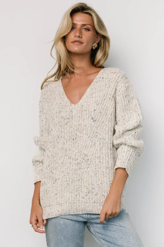 Rosie Knit Sweater | Ivory + Blue Multi Satin Fabric Silk Fabric Chiffon Fabric