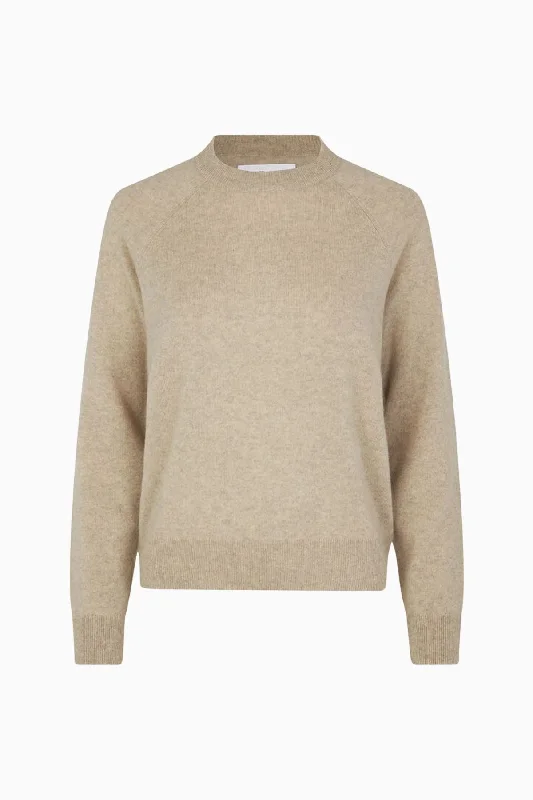 Samsøe Samsøe Boston O-Neck Jumper - Cream Melange Boat Neck Shawl Collar Notched Collar