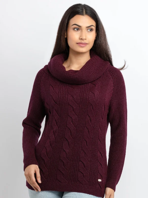 Womens Cable Knit Cowl Neck Sweater Sweater Knitwear Pullover