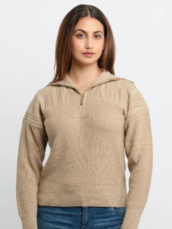 Womens Solid High Neck Sweater Spandex Rayon Corduroy