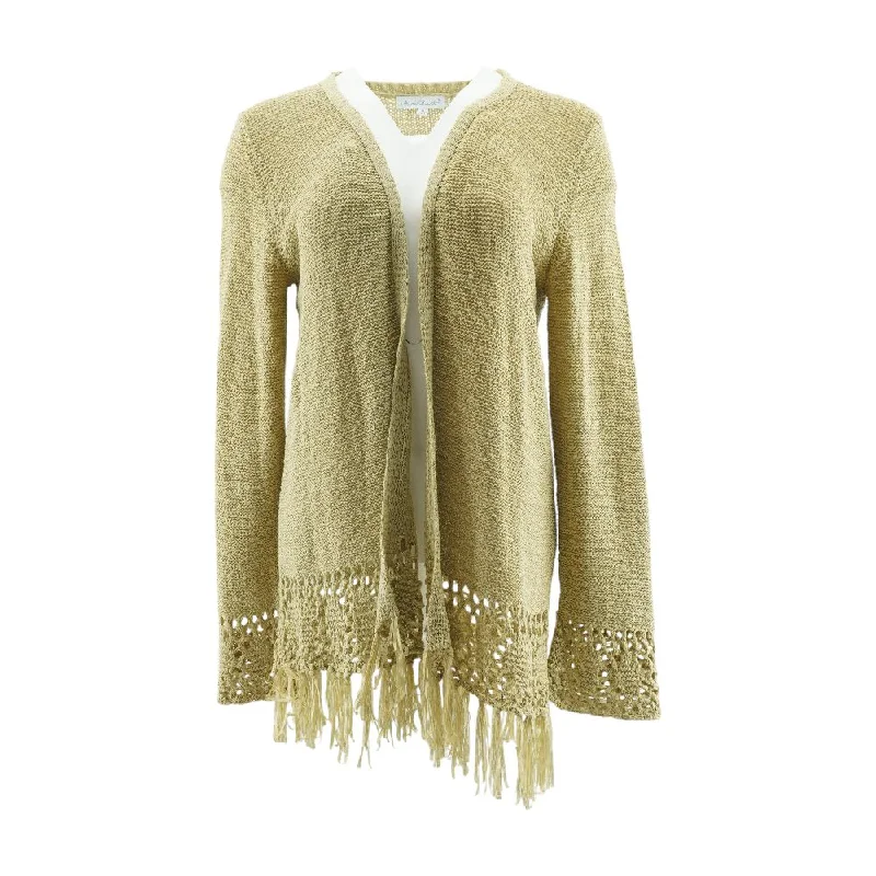 Tan Solid Cardigan Sweater Handmade Hand-knitted Hand-woven