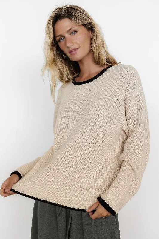 Tiffany Knit Sweater | Cream + Black High Neck Crew Neck V-Neck