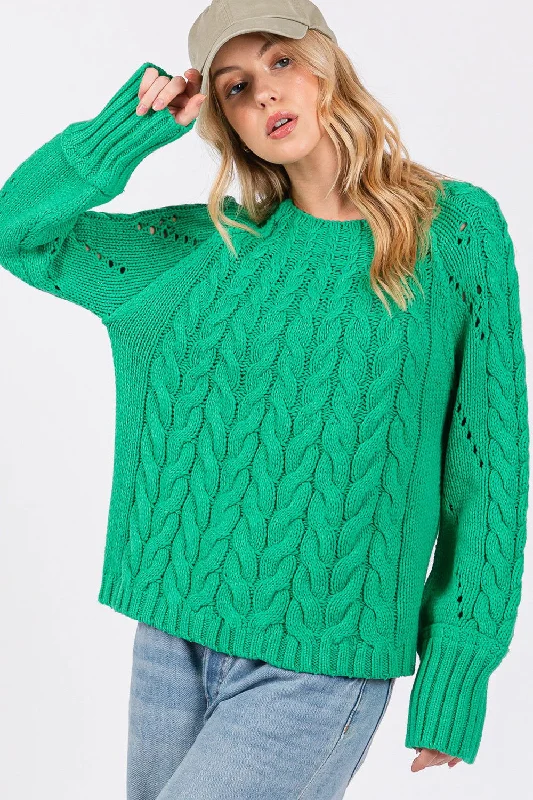 SAGE + FIG Cable-Knit Long Sleeve Sweater In Emerald Soft Cozy Warm