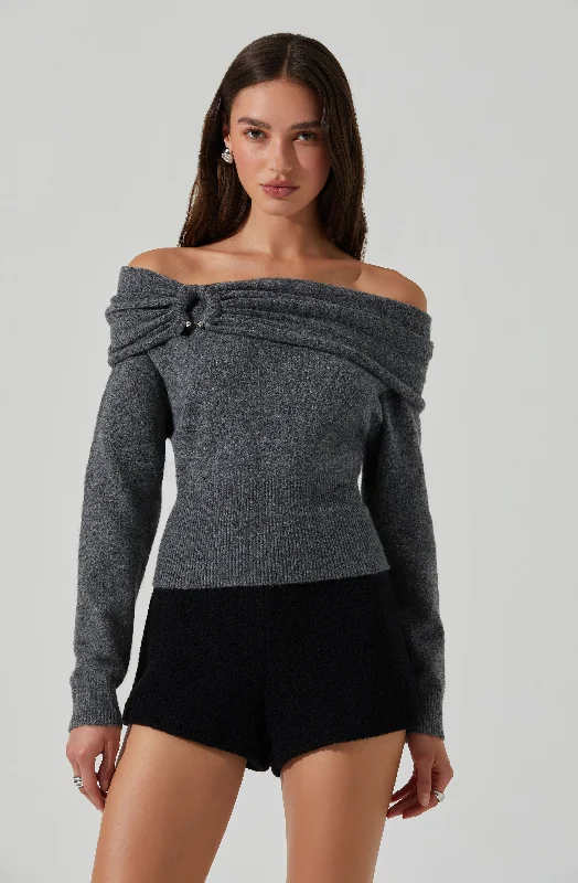 Wylie Off Shoulder Sweater Beaded Sweater Sequined Faux Fur