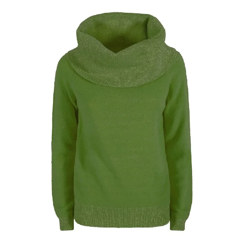 Yes Zee Green Viscose Sweater Fleece Sweater Nylon Polyester