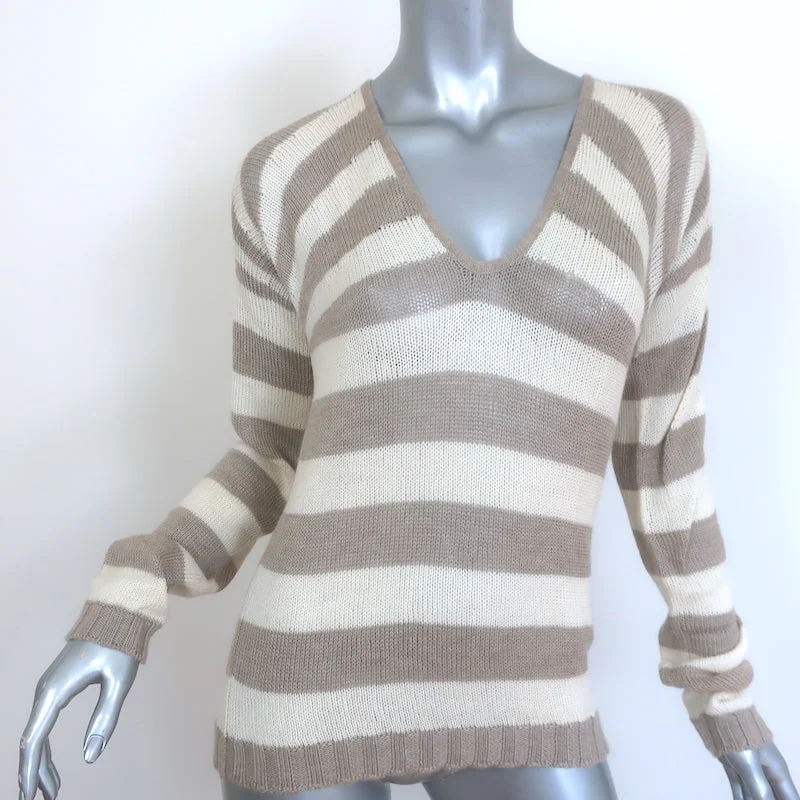 Dolce & Gabbana Striped Cashmere V-Neck Sweater Beige & Cream Size 42 Nylon Fabric Polyester Fabric Spandex Fabric