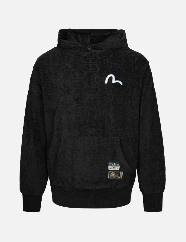 Monogram Jacquard Boucle and Seagull Embrodiery Relax Fit Hoodie Hoodie with Rhinestones Sparkly Elegant