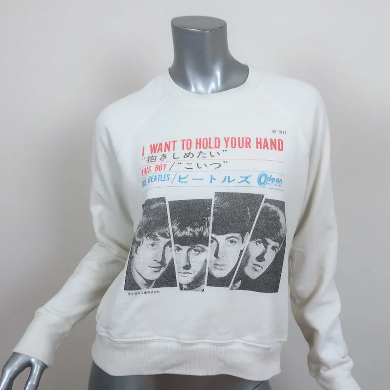 RE/DONE Beatles Classic Raglan Crewneck Sweatshirt Off-White Size Small Hoodie with Belted Waist Structured Tailored