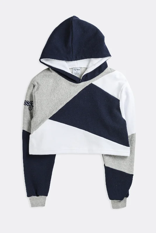 Rework Champion Patchwork Crop Sweatshirt - S Hoodie with Front Slit Layering Stylish