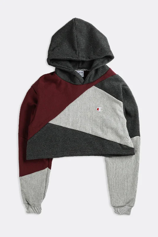 Rework Champion Patchwork Crop Sweatshirt - S Hoodie Jacket Zipper Layering