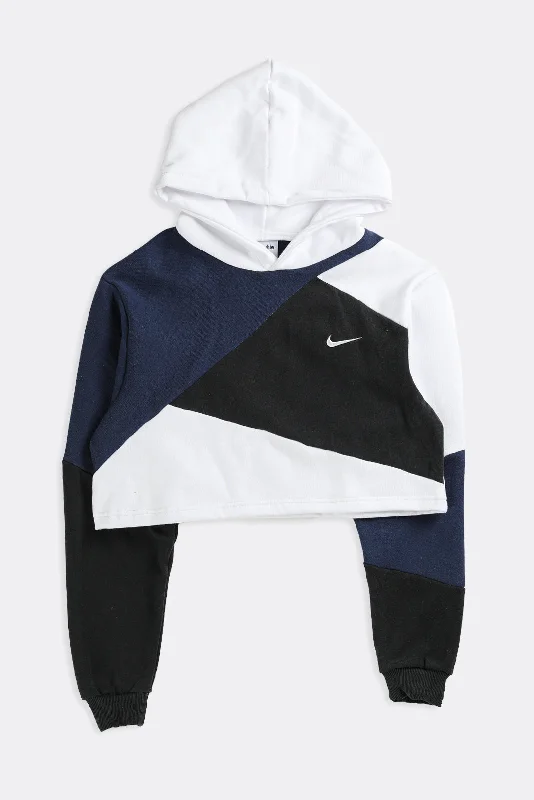 Rework Nike Patchwork Crop Sweatshirt - S Hoodie with High-Low Hem Asymmetrical Trendy