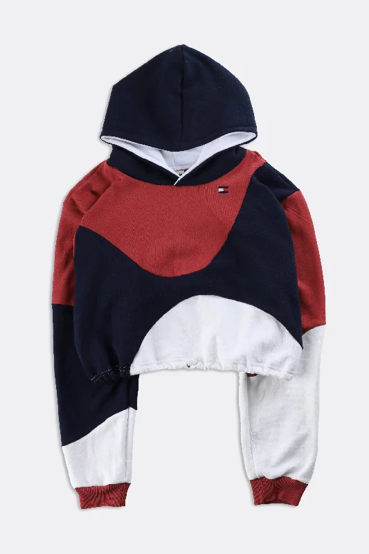 Rework Tommy Hilfiger Wave Crop Sweatshirt - S Hoodie with Hem Patch Decorative Personalized