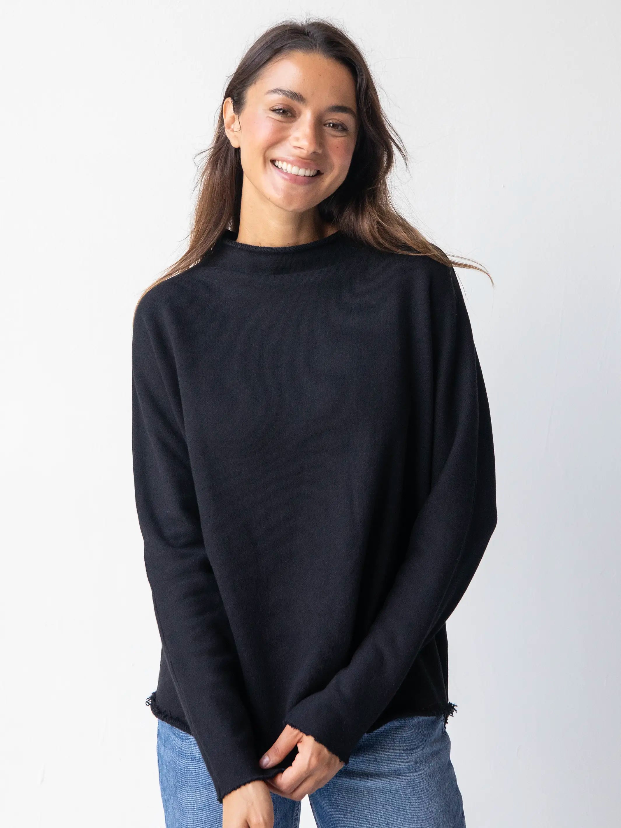 Tailored Fit Cotton Sweatshirt - Black Hoodie with Belted Waist Structured Tailored