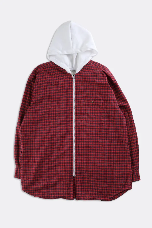 Unisex Rework Hooded Flannel - Women-XXL, Men-XL Hoodie with Color Block Contrast Stylish