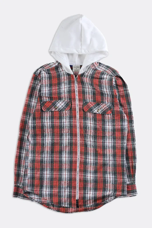 Unisex Rework Hooded Flannel - Women-S, Men-XS Hoodie with Ribbed Cuffs Snug Fit Comfort