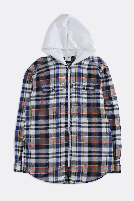 Unisex Rework Hooded Flannel - Women-S, Men-XS Hoodie Crop Top Short Trendy