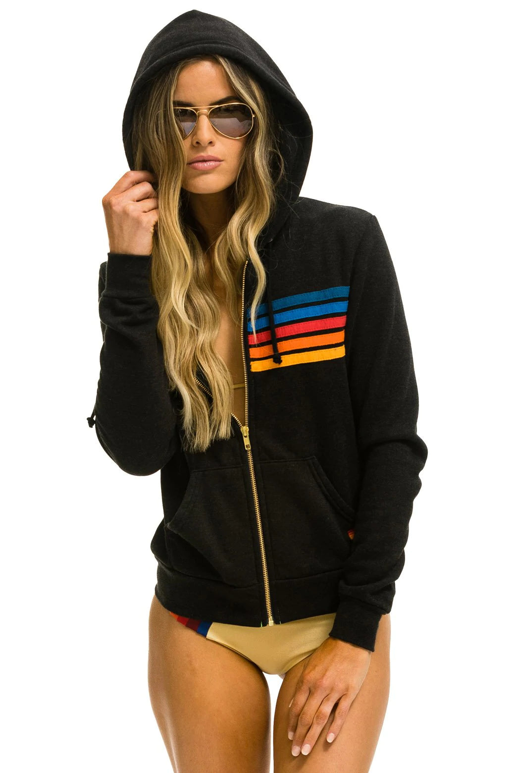 5 Stripe Hoodie Hoodie with Side Slits Relaxed Casual