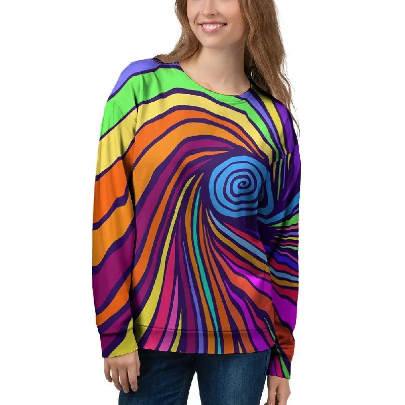 Abstract Psychedelic Colorful Wave Women's Sweatshirt Hoodie with Slit Hem Functional Movement