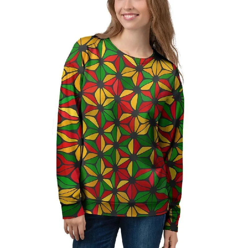 Abstract Reggae Rasta Women's Sweatshirt Hoodie with Raw Hem Edgy Unfinished