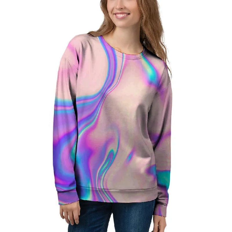 Abstract Trippy Holographic Women's Sweatshirt Hoodie with Thumb Holes Functional Cozy