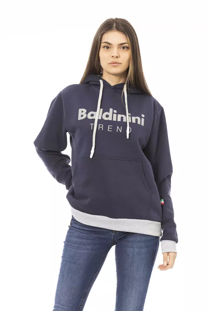 Baldinini Trend Blue Cotton Women Hoodie Hoodie with Elastic Cuffs Stretchable Comfortable